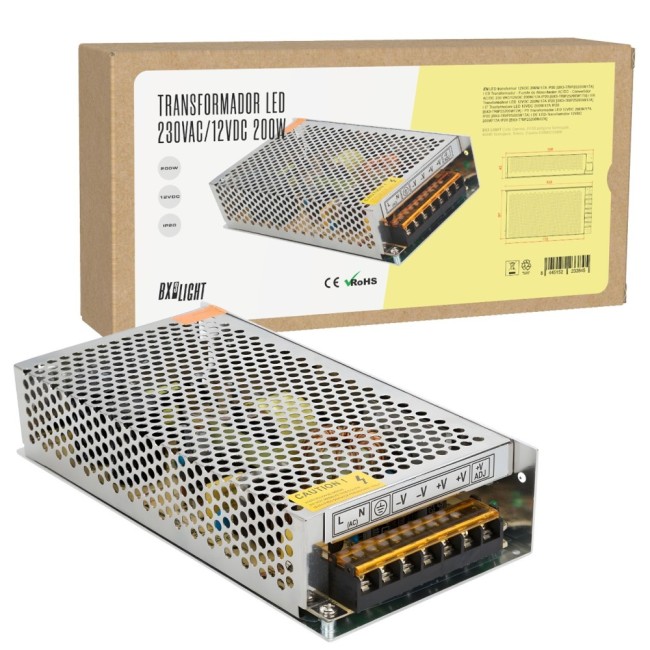 Transformador 12V 17A IP25 Aluminio 198x97x42mm