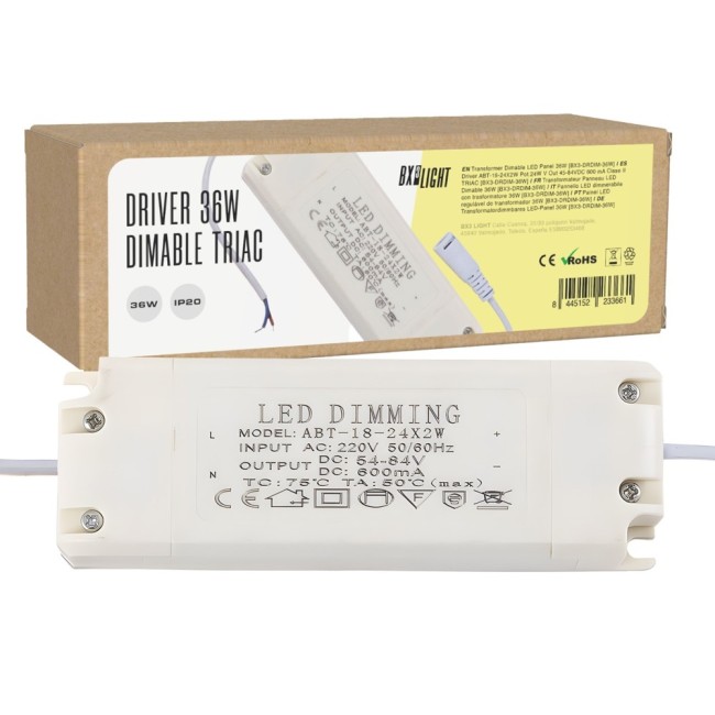 Driver LED 24W, 45-84VDC, 600mA, Dimable, IP20, Clase II