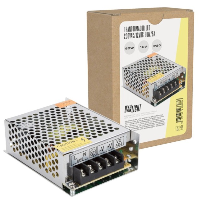 Transformador AC/DC 230V a 12V 5A 60W IP20 Aluminio