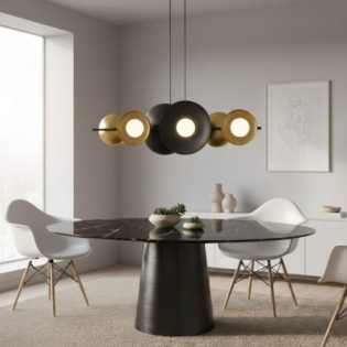 Lámpara colgante Cirion negro+dorado (6 luces)