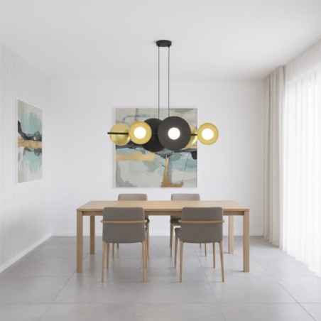 Lámpara colgante Cirion negro+dorado (6 luces)