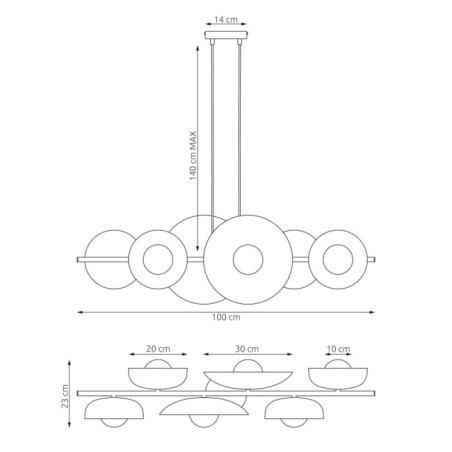 Lámpara colgante Cirion negro+dorado (6 luces)