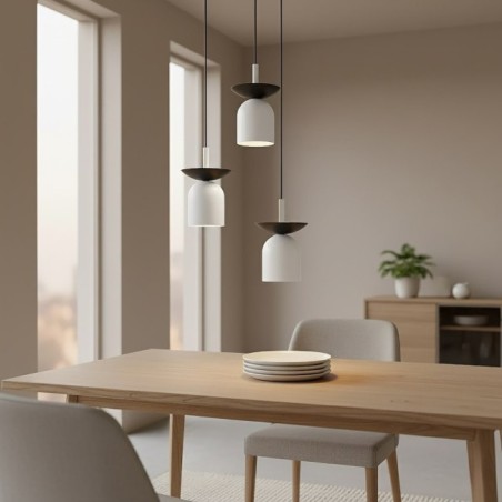 Lámpara colgante Lorenza II blanco+negro (3 luces)