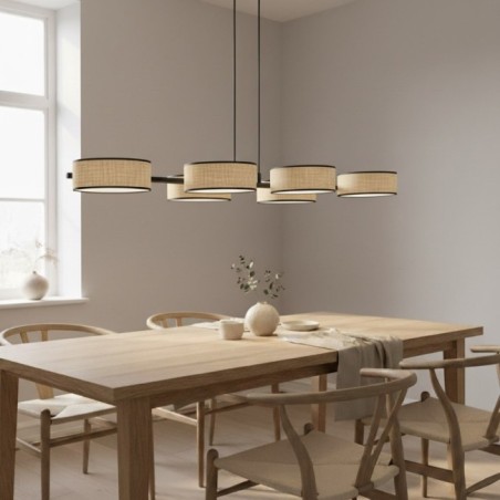 Lámpara colgante Troma ratan+negro (6 luces)