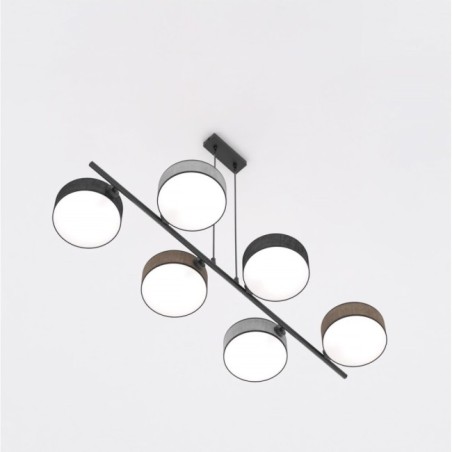 Lámpara colgante Troma negro+marrón+gris (6 luces)