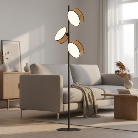 Lámpara de pie Troma ratan+negro (3 luces)