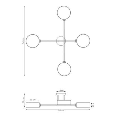 Lámpara de techo Lorix gris+negro (4 luces)