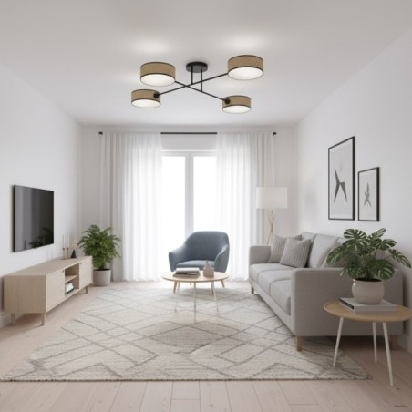 Lámpara de techo Lorix ratan+negro (4 luces)