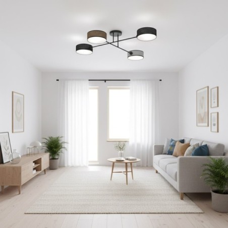 Lámpara de techo Lorix negro+marrón+gris (4 luces)