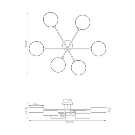 Lámpara de techo Lorix negro+marrón+gris (6 luces)