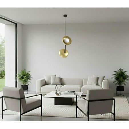 Lámpara colgante Elara dorado+negro (2 luces)