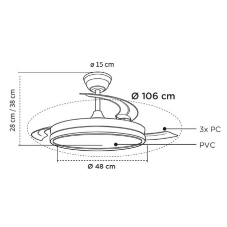 Ventilador LED aspas retráctiles Chief Evo CCT Dim (60W)