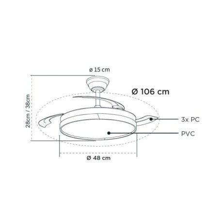 Ventilador LED aspas retráctiles Ecoro CCT Dim (48W)