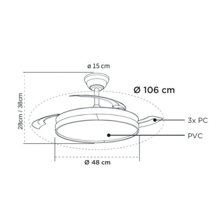 Ventilador LED aspas retráctiles Paneco Mini CCT Dim (39W)