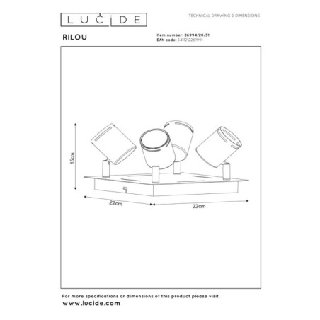Plafón de techo Rilou (4 luces)