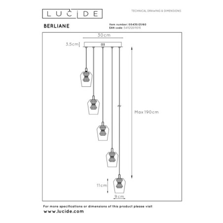 Lámpara colgante LED Berliane II (5x4W)