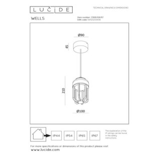 Lámpara colgante de exterior LED Wells (8W)