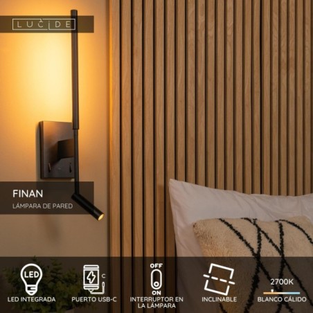 Aplique de pared LED con lector Finan (6W)