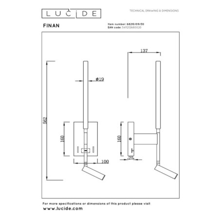 Aplique de pared LED con lector Finan (6W)