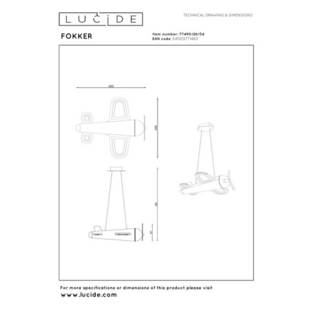 Lámpara colgante infantil LED Fokker (28W)