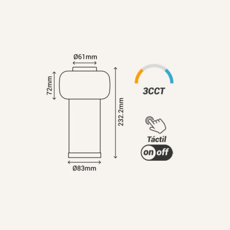 Lámpara de mesa recargable LED Mimo Vita CCT Dim (2.5W)