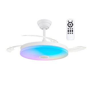 Ventilador LED aspas retráctiles Music Altavoz RGB CCT Dim (48+8W)