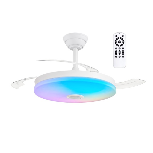 Ventilador LED aspas retráctiles Music Altavoz RGB CCT Dim (48+8W)