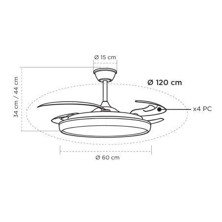Ventilador LED aspas retráctiles Charly L CCT Dim (80W)