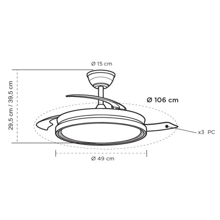 Ventilador LED aspas retráctiles Ventus Evo CCT Dim (39W)