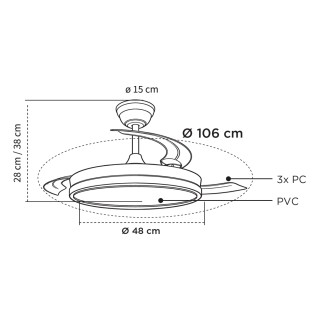 Ventilador LED aspas retráctiles Milky Eco CCT Dim (48W)