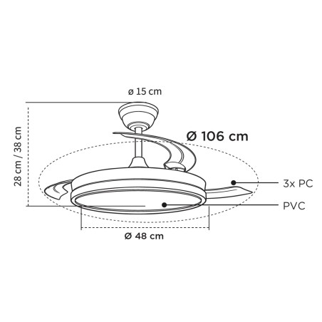 Ventilador LED aspas retráctiles Milky Eco CCT Dim (48W)