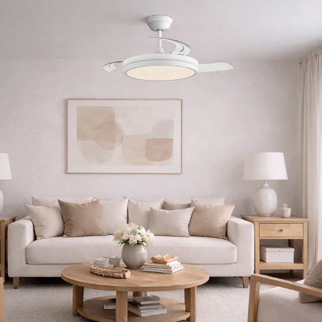Ventilador LED aspas retráctiles Night Eco Blanco CCT Dim (48W)