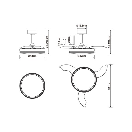 Ventilador LED aspas desplegables Luna S CCT Dim (30W)