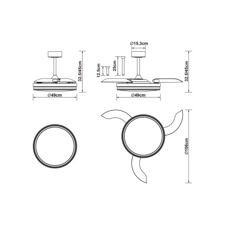 Ventilador LED aspas desplegables Luna M CCT Dim (36W)
