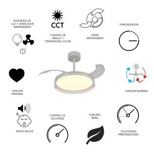 Ventilador LED aspas desplegables Glass Fan CCT Dim (36W)