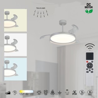 Ventilador LED aspas desplegables Glass Fan CCT Dim (40W)