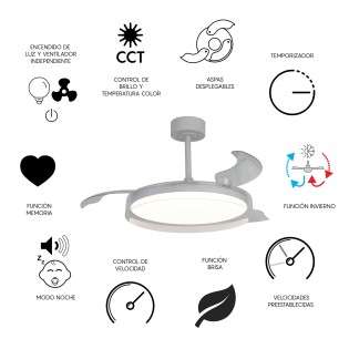 Ventilador LED aspas desplegables Glass Fan CCT Dim (40W)
