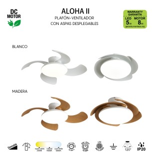 Ventilador LED con aspas desplegables Aloha II CCT Dim (40W)
