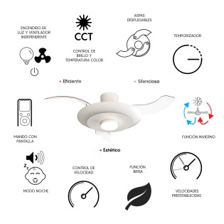 Ventilador LED aspas desplegables Kyoto CCT Dim (20W)