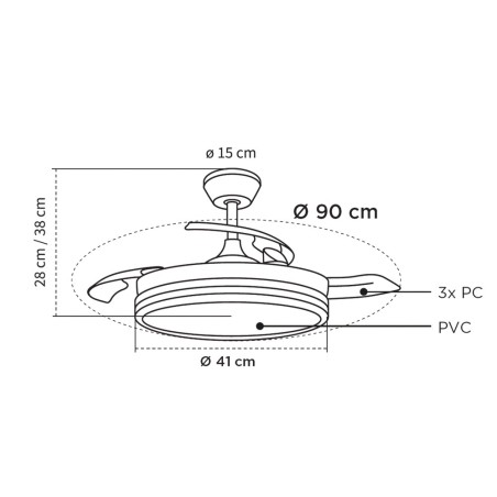 Ventilador LED aspas retráctiles Night Evo Mini CCT Dim (39W)