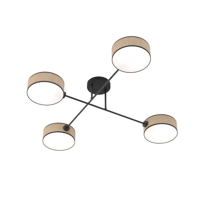 Lámpara de techo Lorix ratan+negro (4 luces)