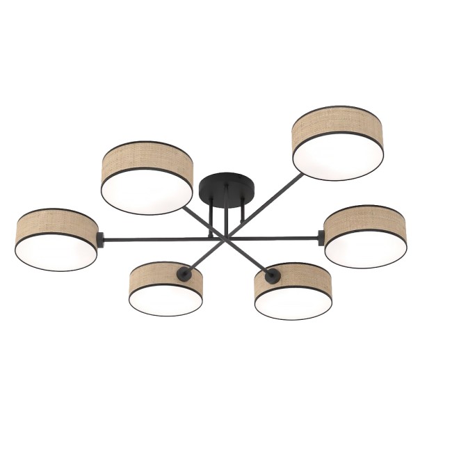 Lámpara de techo Lorix ratan+negro (6 luces)
