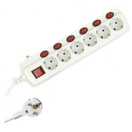 Base múltiple multiinterruptor 6 tomas 3500W + 1,5m de cable (3x1,5mm) 10/16A 250V