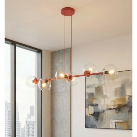 Lámpara colgante Odra Burdeos transparente (6 luces)