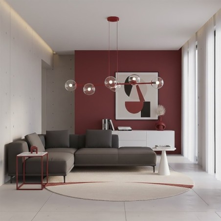 Lámpara colgante Odra Burdeos transparente (6 luces)
