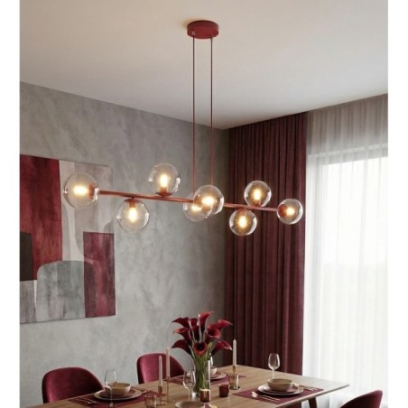 Lámpara colgante Odra Burdeos transparente (8 luces)