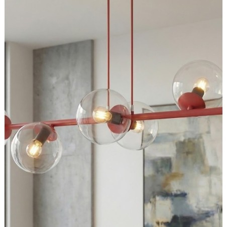 Lámpara colgante Odra Burdeos transparente (8 luces)