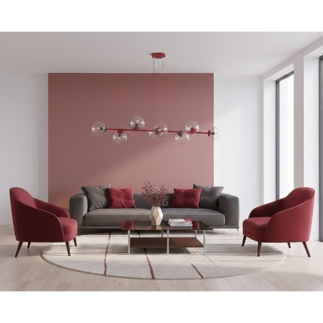 Lámpara colgante Odra Burdeos transparente (8 luces)