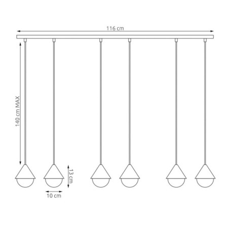 Lámpara colgante Peka II Negro+Moca (6 luces)