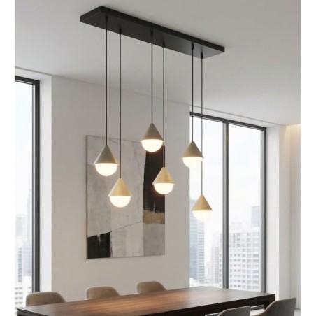 Lámpara colgante Peka Negro+Moca (6 luces)